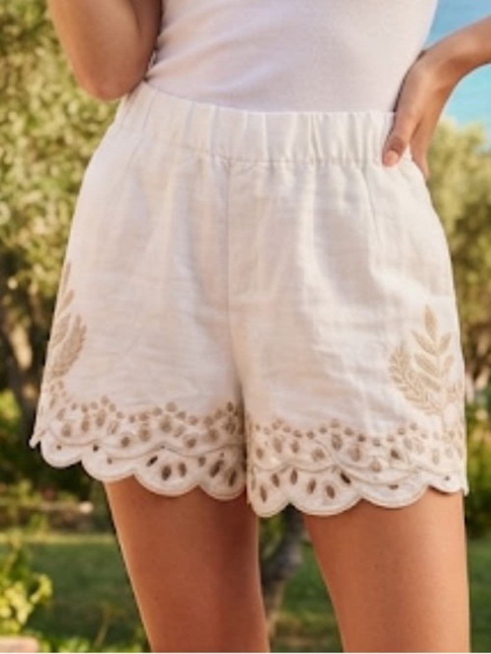 Magaschoni Yellow High Waist Eyelet Shorts - Picture 3 of 11